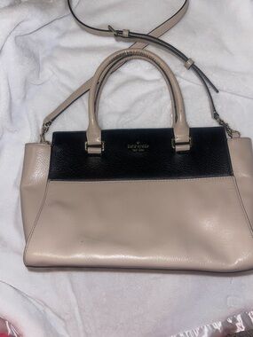 kate spade Two-Tone Black and Beige Leather Satchel with Strap